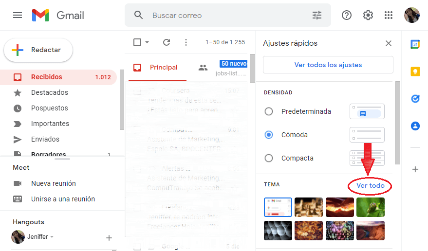 como activar modo oscuro en la web de gmail_paso2