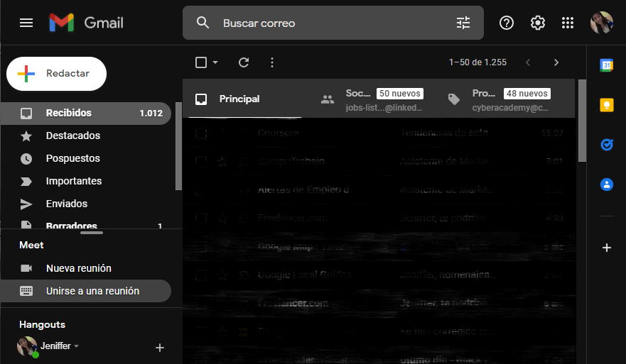 como activar modo oscuro en la web de gmail_paso4