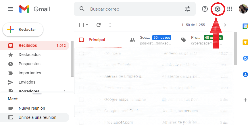 como activar modo oscuro en la web de gmail_paso1